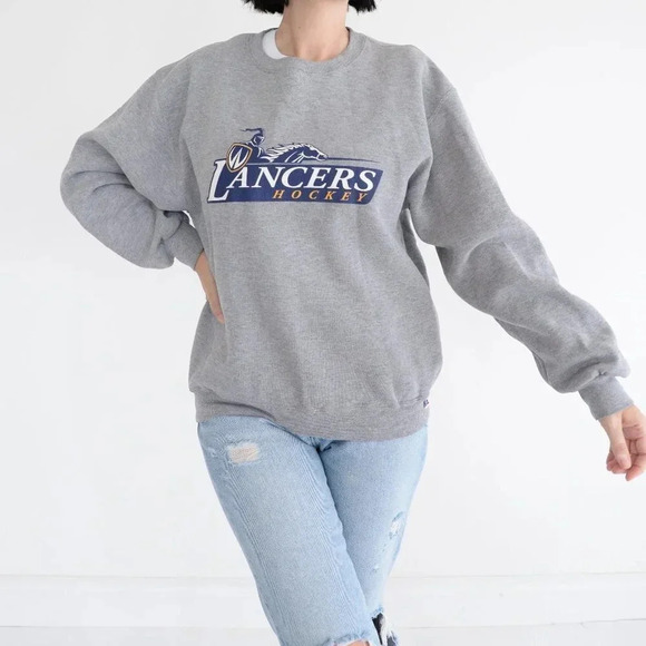Vintage Russel Grey Lancers Hockey Crewneck Sweater Med - Picture 1 of 12